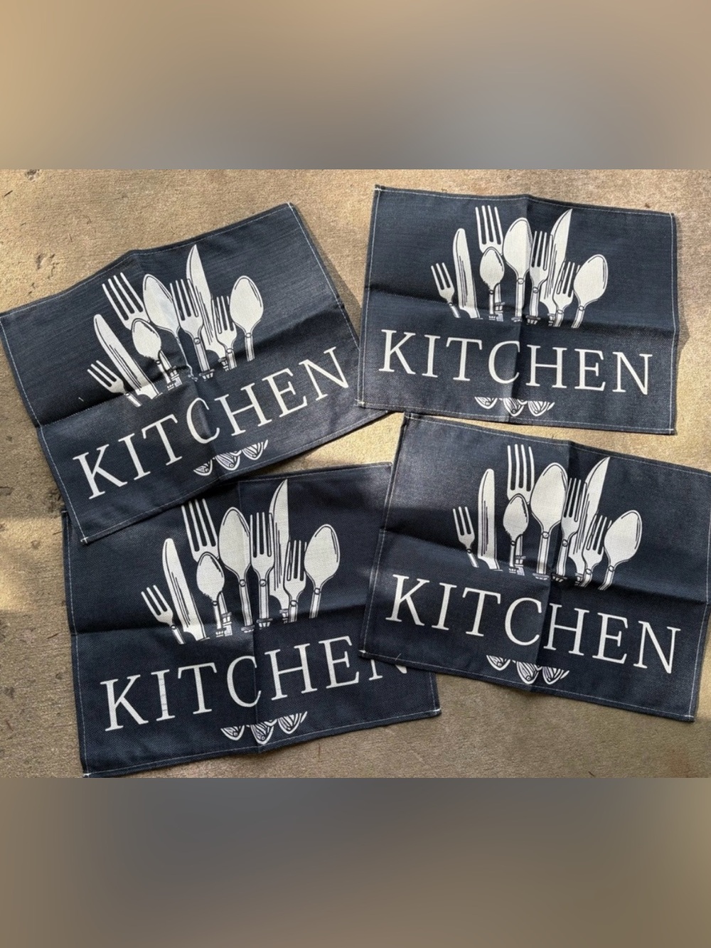 4 FABRIC UTENSIL AND WORD ‘KITCHEN’ PLACEMATS